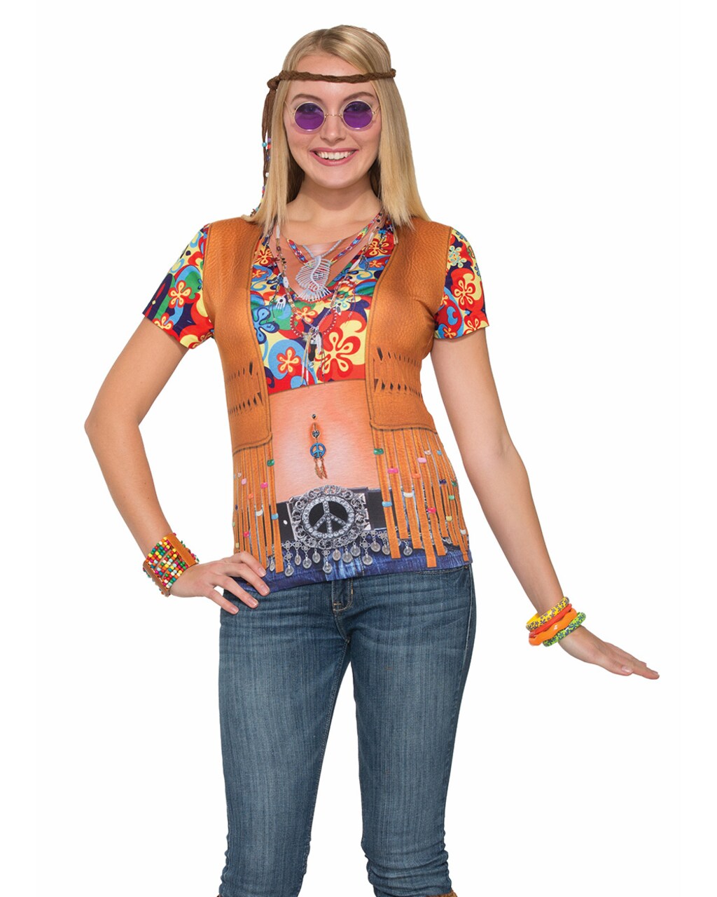 Adult's Womens 60s Peace Time Hippie Printed Costume Sublimation Shirt